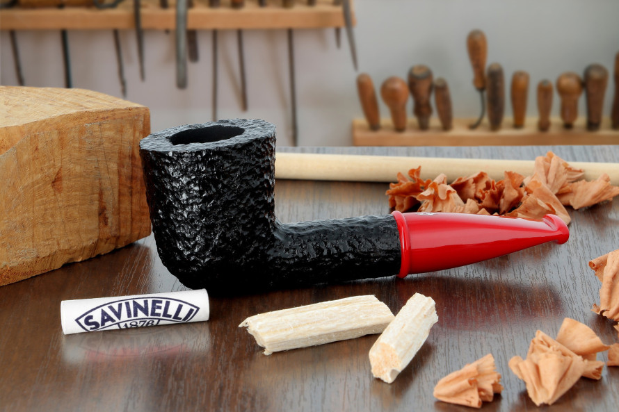 Savinelli Mini 409 short pipe (rusticated) (red stem) - La Pipe Rit
