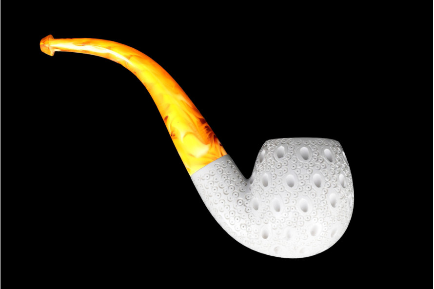 Openwork 5 bent meerschaum pipe (apple shape) - La Pipe Rit
