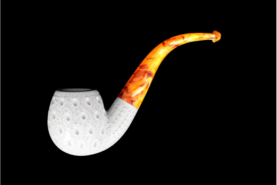 Pipe en écume de mer ajourée courbée (forme Apple) 5 - La Pipe Rit