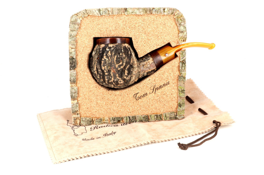 Tom Spanu Sughero bent dark briar pipe (yellow stem)
