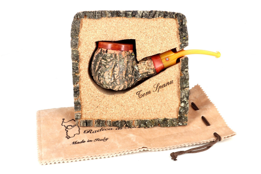 Tom Spanu Sughero bent light briar pipe (yellow stem)